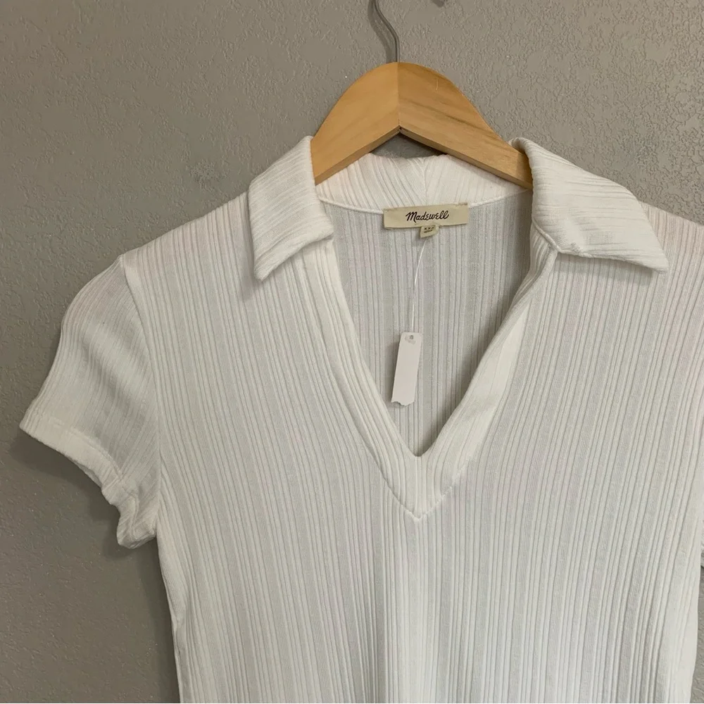 Madewell Ivory Ribbed V-Neck Polo Tee Size XXS NWT - Picture 5 of 17
